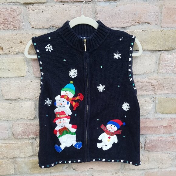Black Cute Snowmen Christmas Mercer Street Studio Vest - Picture 1 of 4